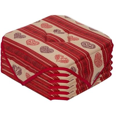 ALPES BLANC - Lot de 6 galettes de chaise 38x38 cm – Motif Cœur Rouge Esprit Montagne – Assise confortable – Fixation avec lanières Rouge - Publicité ALPES BLANC - Lot de 6 galettes de chaise 38x38 cm – Motif Cœur Rouge Esprit Montagne – Assise confortable – Fixation avec lanières Rouge - Publicité