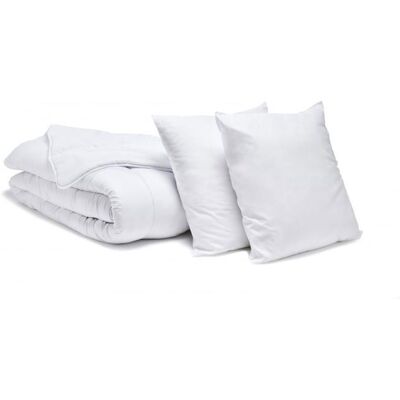 Pack Anti-acariens Couette Chaude 220x240cm + 2 Oreillers 60x60cm + 1 Protège-matelas 140x190cm - BLEU CALIN Blanc - Publicité Pack Anti-acariens Couette Chaude 220x240cm + 2 Oreillers 60x60cm + 1 Protège-matelas 140x190cm - BLEU CALIN Blanc - Publicité