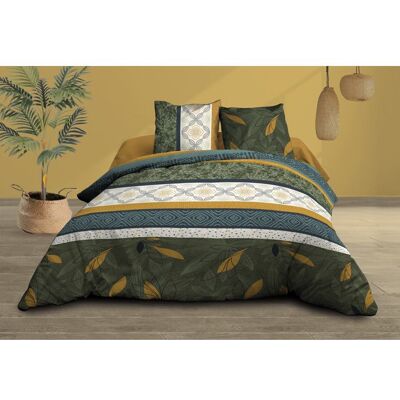 LE LINGE DE JULES Housse de couette 240x260 + 2 taies - Pur coton 57 fils - Owen Vert - Publicité LE LINGE DE JULES Housse de couette 240x260 + 2 taies - Pur coton 57 fils - Owen Vert - Publicité