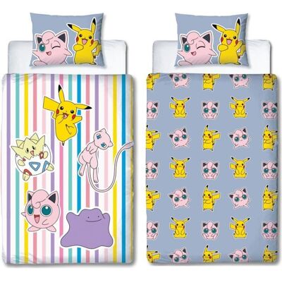 Parure de lit réversible - POKEMON - Pikachu Mew Togepi Jigglypuff & Métamorph - Microfibre - 140 x 200 cm + 1 taie 63 x 63 cm - Publicité Parure de lit réversible - POKEMON - Pikachu Mew Togepi Jigglypuff & Métamorph - Microfibre - 140 x 200 cm + 1 taie 63 x 63 cm - Publicité