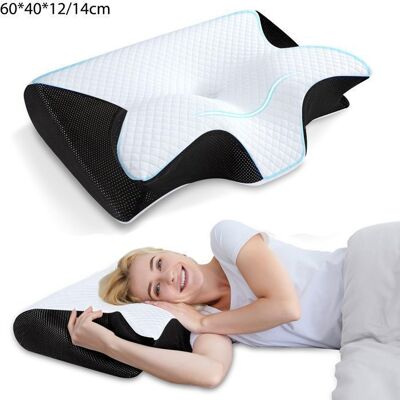 PRESOMA Oreillers à Mémoire de Forme Ergonomique Cervical pour Dormir sur Le Côté et sur Le Dos 60x40x12/14cm Noir Noir - Publicité PRESOMA Oreillers à Mémoire de Forme Ergonomique Cervical pour Dormir sur Le Côté et sur Le Dos 60x40x12/14cm Noir Noir - Publicité