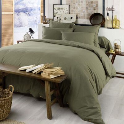 Parure de lit flanelle kaki 200x200 - Kaki - Terre de Nuit Vert - Publicité Parure de lit flanelle kaki 200x200 - Kaki - Terre de Nuit Vert - Publicité
