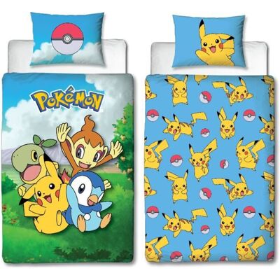 Parure de lit réversible - POKEMON - Pikachu et ses amis - Microfibre - 1 housse de couette 140 x 200 cm + 1 taie 63 x 63 cm - Publicité Parure de lit réversible - POKEMON - Pikachu et ses amis - Microfibre - 1 housse de couette 140 x 200 cm + 1 taie 63 x 63 cm - Publicité