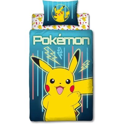 Set de chambre - POKEMON - Pikachu - Housse 140 x 200 cm + Taie 63 x 63 cm + Coussin 30 x 30 cm + Masque de sommeil Jaune - Publicité Set de chambre - POKEMON - Pikachu - Housse 140 x 200 cm + Taie 63 x 63 cm + Coussin 30 x 30 cm + Masque de sommeil Jaune - Publicité