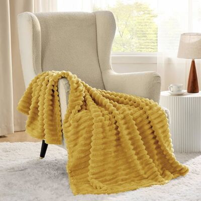 Bedsure Velours Côtelé Fleece - Plaid Chaud pour Chambre & Salon - Style Cocooning - Miel - 150x200cm Jaune - Publicité Bedsure Velours Côtelé Fleece - Plaid Chaud pour Chambre & Salon - Style Cocooning - Miel - 150x200cm Jaune - Publicité