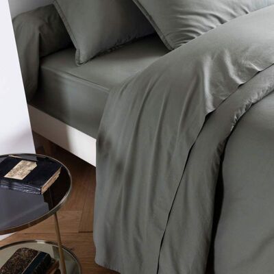 Drap plat coton lavé - SOMEO Kaki 270x300 - Someo Vert - Publicité Drap plat coton lavé - SOMEO Kaki 270x300 - Someo Vert - Publicité