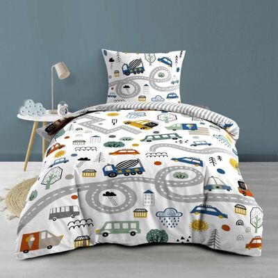DOUCEUR D'INTÉRIEUR Housse de couette enfant 140 x 200 cm + 1 taie – Coton 42 fils – PTI BOLIDE Blanc - Publicité DOUCEUR D'INTÉRIEUR Housse de couette enfant 140 x 200 cm + 1 taie – Coton 42 fils – PTI BOLIDE Blanc - Publicité