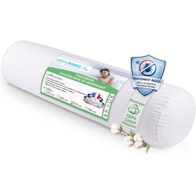 ALPES BLANC - Traversin 160 cm - Anti-Acariens et Anti-Bactériens - Confort Moelleux - Enveloppe Coton - Fabrication Française Blanc - Publicité ALPES BLANC - Traversin 160 cm - Anti-Acariens et Anti-Bactériens - Confort Moelleux - Enveloppe Coton - Fabrication Française Blanc - Publicité