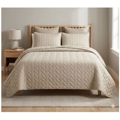 Eden Couvre-lit en microfibre effet tresse 240 x 220 cm Beige Marron - Publicité Eden Couvre-lit en microfibre effet tresse 240 x 220 cm Beige Marron - Publicité