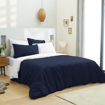 MATIN CALIN Housse de couette - Marine-Blanc - 240x220 cm - 100% coton - 57 fils/cm² - 6 pièces Bleu - Publicité MATIN CALIN Housse de couette - Marine-Blanc - 240x220 cm - 100% coton - 57 fils/cm² - 6 pièces Bleu - Publicité