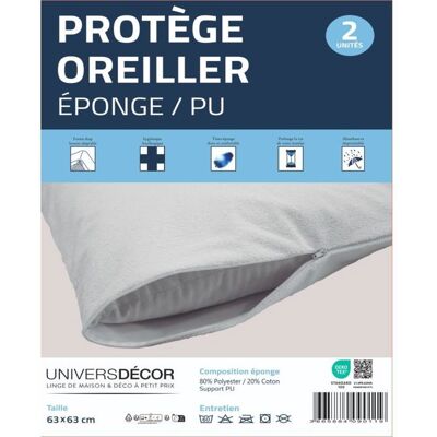UNIVERS DECOR Lot de 2 protège oreiller éponge imperméable absorbant 63 x 63 cm Blanc - Publicité UNIVERS DECOR Lot de 2 protège oreiller éponge imperméable absorbant 63 x 63 cm Blanc - Publicité