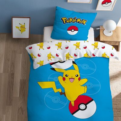 Pokemon Parure de lit enfant 100% Coton - POKÉMON POKÉBALL - Bleu - 140x200+63x63cm Bleu - Publicité Pokemon Parure de lit enfant 100% Coton - POKÉMON POKÉBALL - Bleu - 140x200+63x63cm Bleu - Publicité