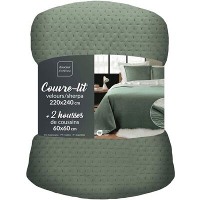 Couvre-lit matelassé 220x240 cm MYLENE - Velours relief & sherpa + 2 taies - Vert cèdre Vert - Publicité Couvre-lit matelassé 220x240 cm MYLENE - Velours relief & sherpa + 2 taies - Vert cèdre Vert - Publicité