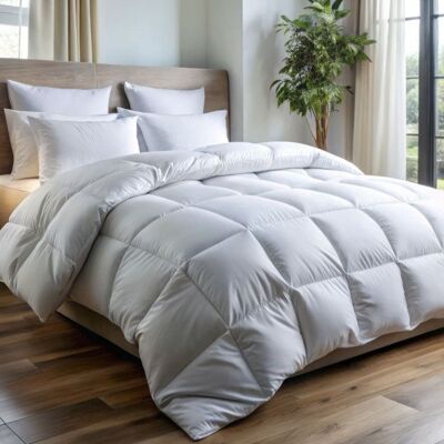 ALPES BLANC - Couette Naturelle Tempérée 90% Duvet – 220g/m² - Fabrication Française- Légère et gonflante 220x240 cm Blanc - Publicité ALPES BLANC - Couette Naturelle Tempérée 90% Duvet – 220g/m² - Fabrication Française- Légère et gonflante 220x240 cm Blanc - Publicité