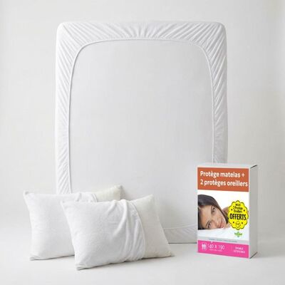 SWEET NIGHT Sweetnight - Lot Protège-Matelas 140x190 + 2 Protège-Oreillers 65x65 - Bouclette Éponge Coton Absorbante - Forme Drap Housse Blanc - Publicité SWEET NIGHT Sweetnight - Lot Protège-Matelas 140x190 + 2 Protège-Oreillers 65x65 - Bouclette Éponge Coton Absorbante - Forme Drap Housse Blanc - Publicité