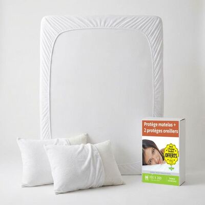 SWEET NIGHT Sweetnight - Lot Protège-Matelas 160x200 + 2 Protège-Oreillers 65x65 - Bouclette Éponge Coton Absorbante - Forme Drap Housse Blanc - Publicité SWEET NIGHT Sweetnight - Lot Protège-Matelas 160x200 + 2 Protège-Oreillers 65x65 - Bouclette Éponge Coton Absorbante - Forme Drap Housse Blanc - Publicité
