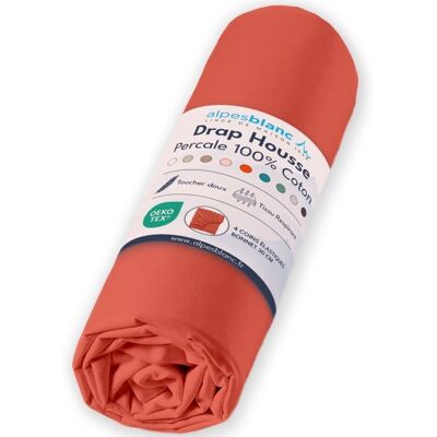 ALPES BLANC - Drap housse Percale 80 fils - Terracotta 160x200 cm - Grand bonnet 30 cm – Fabrication Européenne – Doux résistant Orange - Publicité ALPES BLANC - Drap housse Percale 80 fils - Terracotta 160x200 cm - Grand bonnet 30 cm – Fabrication Européenne – Doux résistant Orange - Publicité