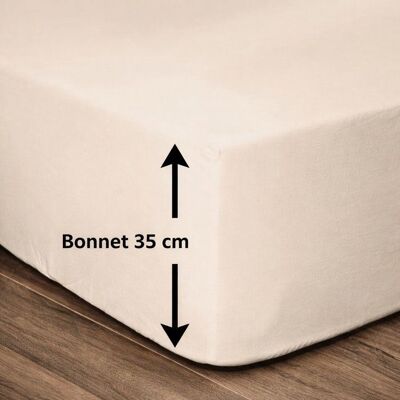 Drap housse - 100% coton - 160 x 200 + Bonnet 35 cm - LOVELY HOME Beige - Publicité Drap housse - 100% coton - 160 x 200 + Bonnet 35 cm - LOVELY HOME Beige - Publicité