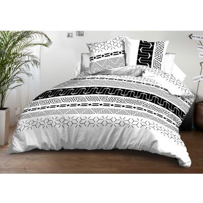 LE LINGE DE JULES Housse de couette 240x260 + 2 taies - Microfibre - Graphic Blanc - Publicité LE LINGE DE JULES Housse de couette 240x260 + 2 taies - Microfibre - Graphic Blanc - Publicité