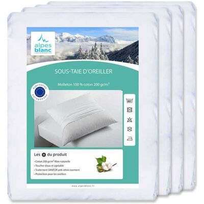 ALPES BLANC Lot de 4 housses de protection oreiller carrées (65x65) en coton / Pack 4 sous taies 100% Coton Blanc - Publicité ALPES BLANC Lot de 4 housses de protection oreiller carrées (65x65) en coton / Pack 4 sous taies 100% Coton Blanc - Publicité