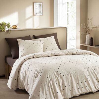 Parure de lit 260x240 coton Terre de Nuit Pois Beige - Publicité Parure de lit 260x240 coton Terre de Nuit Pois Beige - Publicité