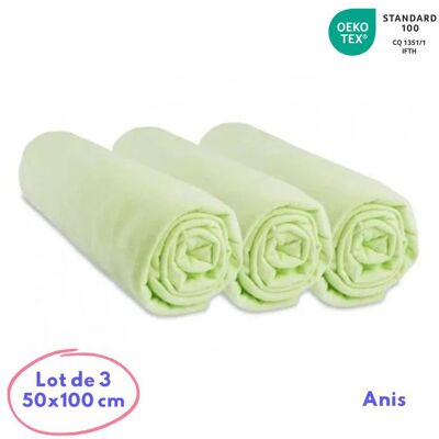 Lot de 3 Draps housse Jersey coton 50x100 Anis - EASY DORT - Mixte - Vert - Bébé Vert - Publicité Lot de 3 Draps housse Jersey coton 50x100 Anis - EASY DORT - Mixte - Vert - Bébé Vert - Publicité