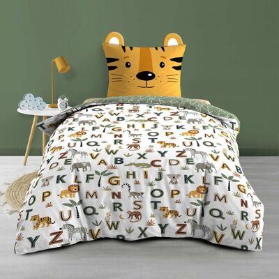 DOUCEUR D'INTÉRIEUR Parure de lit enfant TIGRY 140x200 cm – 100% coton – 1 taie tête de tigre – Réversible alphabet & jungle Jaune - Publicité DOUCEUR D'INTÉRIEUR Parure de lit enfant TIGRY 140x200 cm – 100% coton – 1 taie tête de tigre – Réversible alphabet & jungle Jaune - Publicité