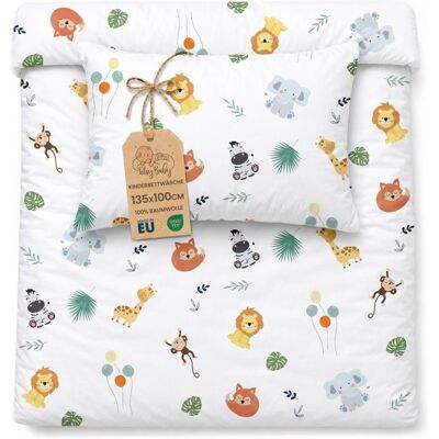 TOTSY BABY Housse de couette enfant 100x135 cm - Coton linge de lit Parure avec housse 100 x 135 cm et taie d’oreiller 40 x 60 cm Motif safari Blanc - Publicité TOTSY BABY Housse de couette enfant 100x135 cm - Coton linge de lit Parure avec housse 100 x 135 cm et taie d’oreiller 40 x 60 cm Motif safari Blanc - Publicité