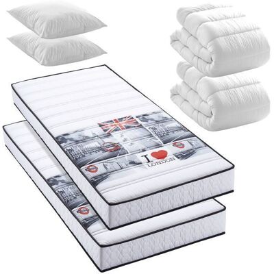 BLUE MOON Pack Westend- Lot de 2 Matelas London mousse 90x190 + 2x couettes + 2x oreillers– Fabriqué en Belgique - Publicité BLUE MOON Pack Westend- Lot de 2 Matelas London mousse 90x190 + 2x couettes + 2x oreillers– Fabriqué en Belgique - Publicité