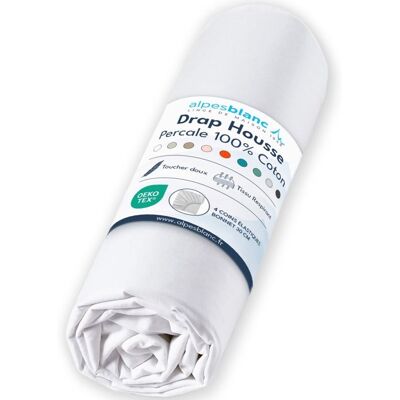 ALPES BLANC - Drap housse Percale 80 fils - Blanc 160x200 cm - Grand bonnet 30 cm – Fabrication Européenne – Doux résistant Blanc - Publicité ALPES BLANC - Drap housse Percale 80 fils - Blanc 160x200 cm - Grand bonnet 30 cm – Fabrication Européenne – Doux résistant Blanc - Publicité