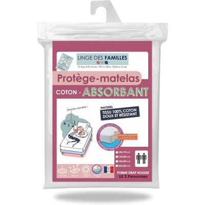 Protège-matelas - Linge des Familles - 140x190 cm - Molleton 100% coton - Bonnet 30 cm - Lavable 95°C Blanc - Publicité Protège-matelas - Linge des Familles - 140x190 cm - Molleton 100% coton - Bonnet 30 cm - Lavable 95°C Blanc - Publicité