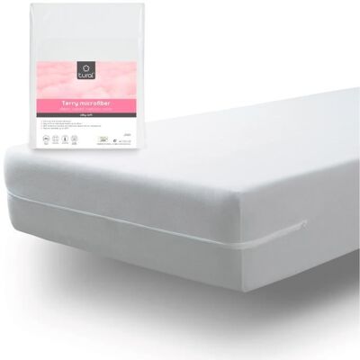 Protège-matelas - TURAL - Housse 180x200 - Microfibre éponge au toucher de soie - Élastique - Fermeture éclair Blanc - Publicité Protège-matelas - TURAL - Housse 180x200 - Microfibre éponge au toucher de soie - Élastique - Fermeture éclair Blanc - Publicité