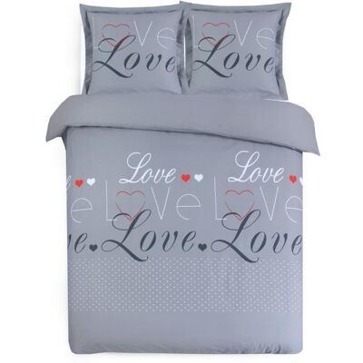 VISION - FLANELLE Love Gris - Parure de lit housse de couette 200x200cm avec 2 taies - 100% coton flanelle Gris - Publicité VISION - FLANELLE Love Gris - Parure de lit housse de couette 200x200cm avec 2 taies - 100% coton flanelle Gris - Publicité