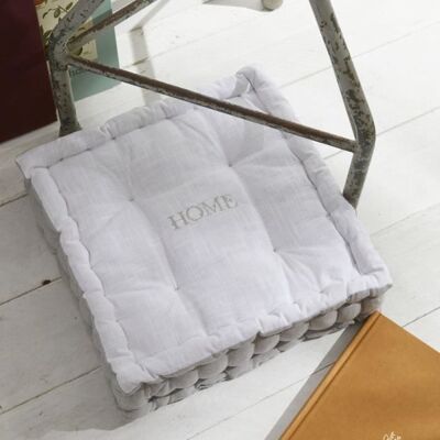 Coussin de sol - TODAY - CHARME - Slub x Chambray x Broderie Capucine - 40 x 40 x 10 cm Blanc - Publicité Coussin de sol - TODAY - CHARME - Slub x Chambray x Broderie Capucine - 40 x 40 x 10 cm Blanc - Publicité