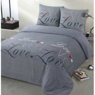 VISION - FLANELLE Love Gris - Parure de lit housse de couette 240x220cm avec 2 taies - 100% coton flanelle Gris - Publicité VISION - FLANELLE Love Gris - Parure de lit housse de couette 240x220cm avec 2 taies - 100% coton flanelle Gris - Publicité