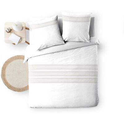 DOUCEUR D'INTÉRIEUR Housse de couette 220x240 cm + taies - Fils teints brodés blanche et naturel - Blanc Blanc - Publicité DOUCEUR D'INTÉRIEUR Housse de couette 220x240 cm + taies - Fils teints brodés blanche et naturel - Blanc Blanc - Publicité
