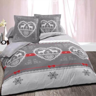 ALPES BLANC - Housse de Couette 220x240 cm Chalet Winter Gris + 2 Taies - 100% Coton – Doux et Confortable Style Montagne Gris - Publicité ALPES BLANC - Housse de Couette 220x240 cm Chalet Winter Gris + 2 Taies - 100% Coton – Doux et Confortable Style Montagne Gris - Publicité