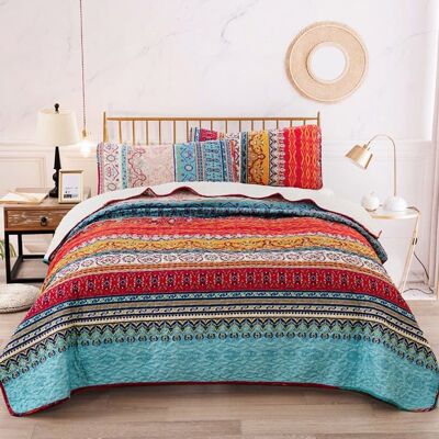 Couvre-lit matelassé bohème Double 3 pièces Patchwork Couvre-lit Courtepointe réversible Doux literie en Microfibre 220 * 240 cm - Publicité Couvre-lit matelassé bohème Double 3 pièces Patchwork Couvre-lit Courtepointe réversible Doux literie en Microfibre 220 * 240 cm - Publicité