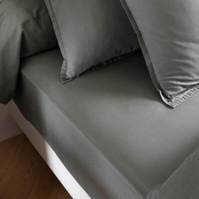 Drap housse coton lavé bonnet 30 cm - SOMEO Kaki 120x190 - Someo Vert - Publicité Drap housse coton lavé bonnet 30 cm - SOMEO Kaki 120x190 - Someo Vert - Publicité