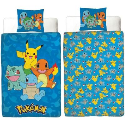 Parure de lit réversible - POKEMON - Pikachu et Starter 1G II - Microfibre - 1 housse de couette 140 x 200 cm + 1 taie 63 x 63 cm Bleu - Publicité Parure de lit réversible - POKEMON - Pikachu et Starter 1G II - Microfibre - 1 housse de couette 140 x 200 cm + 1 taie 63 x 63 cm Bleu - Publicité