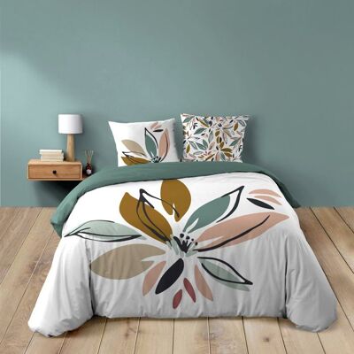 DOUCEUR D'INTÉRIEUR Housse de couette 240 x 220 cm OCTAVIA - 100% coton 42 fils + 2 taies - motif floral vert réversible Vert - Publicité DOUCEUR D'INTÉRIEUR Housse de couette 240 x 220 cm OCTAVIA - 100% coton 42 fils + 2 taies - motif floral vert réversible Vert - Publicité