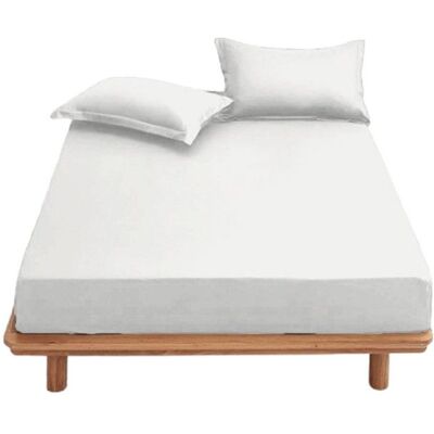 ALPES BLANC - Drap Housse percale 78 fils/m² bonnet 30 cm Blanc/White 140x190 cm Gris - Publicité ALPES BLANC - Drap Housse percale 78 fils/m² bonnet 30 cm Blanc/White 140x190 cm Gris - Publicité