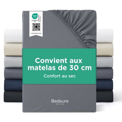 Bedsure Drap-housse 100% Jersey de Coton Cooling - Easy Care - Grand Bonnet 30cm - Hotel Luxury - 200x200+30cm - Teinte Calme Gris - Publicité Bedsure Drap-housse 100% Jersey de Coton Cooling - Easy Care - Grand Bonnet 30cm - Hotel Luxury - 200x200+30cm - Teinte Calme Gris - Publicité