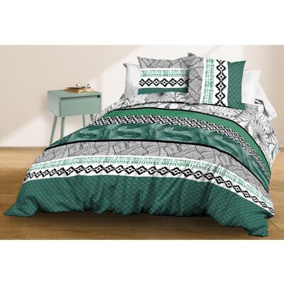 LE LINGE DE JULES Housse de couette 240x260 + 2 taies - Pur coton 57 fils - Feuillage Vert Vert - Publicité LE LINGE DE JULES Housse de couette 240x260 + 2 taies - Pur coton 57 fils - Feuillage Vert Vert - Publicité