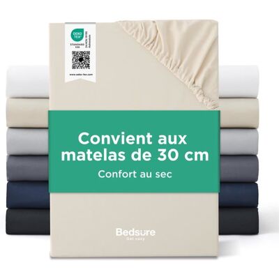 Bedsure Drap-housse 100% Jersey de Coton Cooling - Easy Care - Grand Bonnet 30cm - Hotel Luxury - 140x200+30cm - Tapioca Beige - Publicité Bedsure Drap-housse 100% Jersey de Coton Cooling - Easy Care - Grand Bonnet 30cm - Hotel Luxury - 140x200+30cm - Tapioca Beige - Publicité