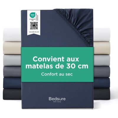 Bedsure Drap-housse 100% Jersey de Coton Cooling - Easy Care - Grand Bonnet 30cm - Hotel Luxury - 160x200+30cm - Indigo Ambiance Bleu - Publicité Bedsure Drap-housse 100% Jersey de Coton Cooling - Easy Care - Grand Bonnet 30cm - Hotel Luxury - 160x200+30cm - Indigo Ambiance Bleu - Publicité