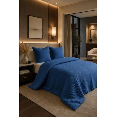 LOVELY HOME Parure de Couette 3 pièces en 100% gaze de coton 220x240 cm Bleu Bleu - Publicité LOVELY HOME Parure de Couette 3 pièces en 100% gaze de coton 220x240 cm Bleu Bleu - Publicité