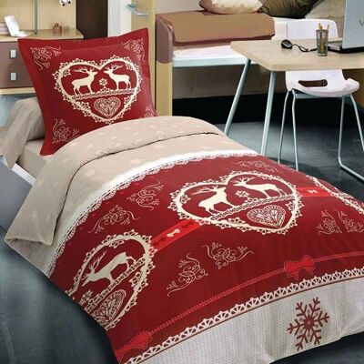 ALPES BLANC - Housse de Couette coton 140x200 Chalet Winter Rouge + taie - 100% coton- 57fils - grand teint -finition rabat à border Rouge - Publicité ALPES BLANC - Housse de Couette coton 140x200 Chalet Winter Rouge + taie - 100% coton- 57fils - grand teint -finition rabat à border Rouge - Publicité