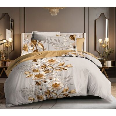 Parure de draps 4P Louna lit 140 x 190 Or Igami Coton Pur - - Jaune - Publicité Parure de draps 4P Louna lit 140 x 190 Or Igami Coton Pur - - Jaune - Publicité