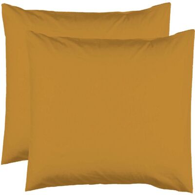 LE LINGE DE JULES 2 Taies doreiller 63 x 63 cm - Safran - 100% coton 57 Fils Jaune - Publicité LE LINGE DE JULES 2 Taies doreiller 63 x 63 cm - Safran - 100% coton 57 Fils Jaune - Publicité